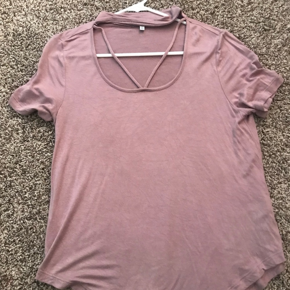 High neck strappy mauve tshirt